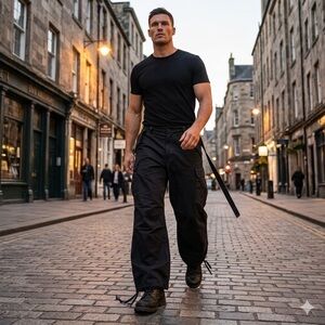 H&M Navy Cargo Wide-Leg Pants